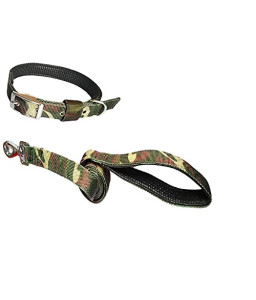 Army Printed Dog Leash Collar Set Nylon Foam Soft Adjustable Durable Collar and Leash 1 Inch (Medium & Large Breed Army Print)